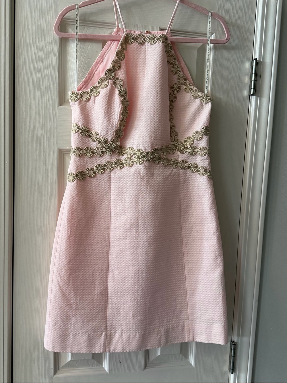 Lilly Pulitzer Pearl Shift Dress Paradise Tint Pink Gold Soutache 2 EUC